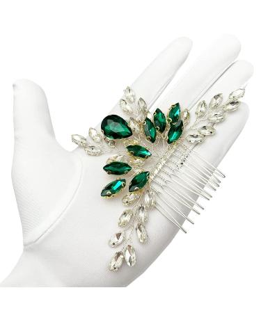 PRETTYLIFE Bridal Crystal Hair Comb - Green Rhinestone Hair Piece for Women and Girls - Buy Online on GoSupps.com