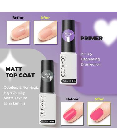 Gelfavor 4Pcs Base Coat Top Coat Set - Matte Top Coat, Primer Air Dry | No Wipe Formula for Long-Lasting Gel Nail Polish | 5ml Upgraded Formula | 28+ Days Wear - Buy Online on GoSupps.com