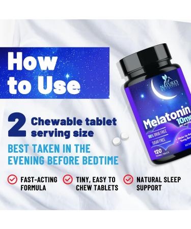 Melatonin Sleep Supplement 10mg - Maximum Strength 100% Drug Free Non-Habit Forming - Best Sleep Supplements for Adults Restful Sleep - Fast Dissolve Melatonin Berry Flavored - 120 Chewable Tablets 120 Count (Pack of 1) - Buy Online on GoSupps.com