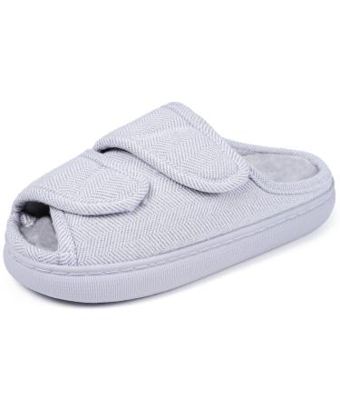 Adjustable Diabetic Slippers for Women Men Extra Wide House Shoes 7.5-8.5 Wide Women/6-7 Wide Men Light Grey