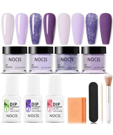 Dip Powder Nail Kit - 4 Colours Nail Dip Powder - Purple Glitter Manicure Art Set for Beginners - No UV/LED Needed Odor-Free & Long-Lasting Women Gift Manicure Kits