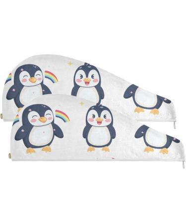 Small Lovely Penguins Hair Towel 2 Pack - Super Absorbent Quick Dry Hair Turbans for Women & Girls | Perfect Hair Drying Solution - Buy Online on GoSupps.com
