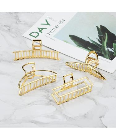 4 Pieces Large Gold Metal Hair Clips - Strong Slipproof Claw & Hollow Fix - Vintage Geometric Irregular Hair Accessories for Women & Girls - Buy Online on GoSupps.com