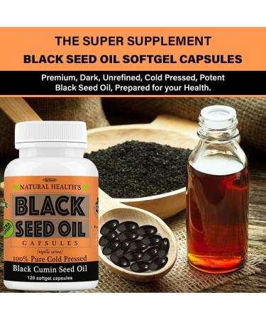 Pure Black Seed Oil Capsules 1000mg per serving - 120 Capsules - Cold Pressed and Non GMO - Buy Online on GoSupps.com