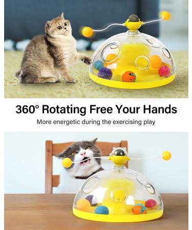 HOPET Interactive Cat Toy with Catnip Balls, Roller Tracks, and Exercise Balls for Indoor Cats - Kitten Feeder Stimulation Toys - Yellow - Buy Online on GoSupps.com