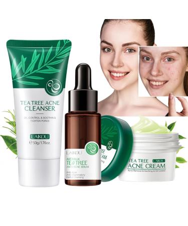 Tea Tree Skin Care Set Oil Control Pore Cleansing Skincare Kits For Balance Oil Travel Face Care Kit Tea Tree Moisturizer Tea Tree Cleanser Serum Moisturizing Skincare Set For Teen Girls