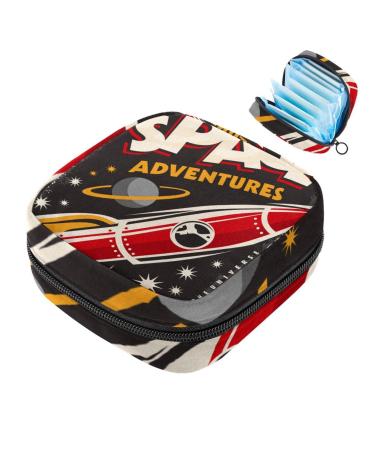 Space Adventure rocket spaceship sanitary napkins storage bag menstruation pad bag pocket portable menstrual cup pocket with zip for teenagers women women color 5