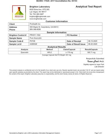 ProHealth Pure Quercetin 500 mg, 90 Capsules Doctor Formulated, Triple Lab Tested and GMP Manufactured 90 Servings - Buy Online on GoSupps.com