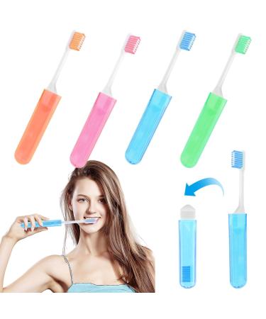 Foldable toothbrush portable travel toothbrush foldable mini toothbrush soft manual toothbrush set for adults children hiking camping (orange red blue green)