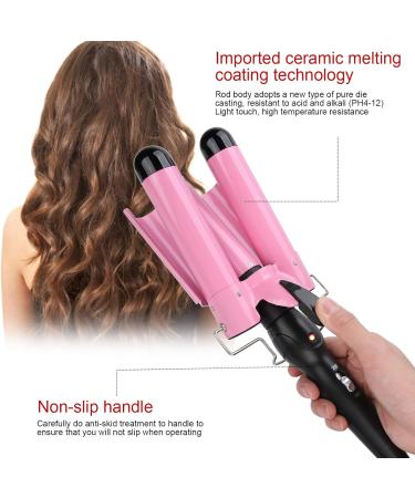3 Barrel Curling Iron Wand Adjustable Hair Crimpers Hair Styling Tool Hair Curler Waver Crimper for Home and Salon 110V 240V (Pink 32mm) US Plug Pink 32mm - Buy Online on GoSupps.com
