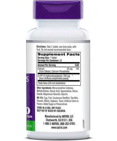 Natrol 5-HTP Time Release Tablets - Promotes Calm Mood & Serotonin Production - Drug-Free & Controlled Release - 200mg, 30 Count - Buy Online on GoSupps.com