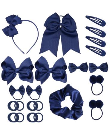 45Pcs Navy Blue School Girls Hair Accessories Kit Navy Blue Bow Headband Hair Clips Ponytail Holder Bow Hair Barrettes Hair Accessories for Girl Birthday Gift
