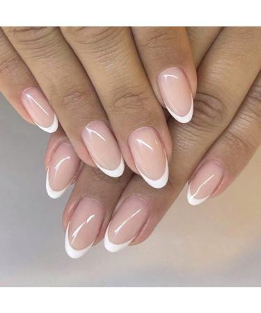French False Nails 24Pcs Nude French Press on Nails Almond Fake Nails Full Cover Stick on Nails with Glue White French Nail Tips for Women Girls Nails Art #XRFS - Buy Online on GoSupps.com