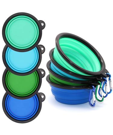 4 Pack Dog Bowls Collapsible,Portable and Foldable Pet Travel Bowls for Dogs Cats Feeding Water Bowl Dish,with Carabiners Blue+Green+light Blue+light Green