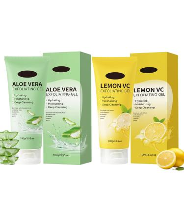 Aloe Vera and Lemon Sparkling Peeling Gel Purifying Exfoliating Gel Scrub Facial Wash for Face Body Natural Fruit Enzymes with Vitamin C Deep Cleansing Exfoliation Moisturization