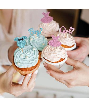 UXYOKM 24Pcs Boy or Girl Cupcake Toppers Blue Pink Glitter Gender Reveal Cupcake Picks Baby Shower Birthday Party Cake Decorations Supplies - Buy Online on GoSupps.com