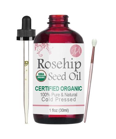 Organic Rosehip Seed Oil (100% Pure & Natural - USDA Certified Organic) Cold Pressed  Chemical Free  Unrefined - All-Natural Moisturizer for Amazing Hair  Skin  and Nails - 1oz Bottle