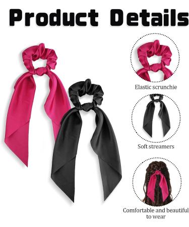 WLLHYF 2 Pieces Satin Hair Scarf Scruncheis for Women Solid Silky Knotted Bow Hair Ties Elastic Ties Bands Hair Ribbon Scrunchy Red Black Ponytail Holder Accessories for Women Girls Teens - Buy Online on GoSupps.com
