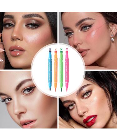  Naqqios Eyeliner Pencil with Stencil - Eye-Catching Look Eye Liner Pencil | Eye Makeup Stencil with Star Moon Butterflies Heart Shapes 4 Liquid Colors - Buy Online on GoSupps.com