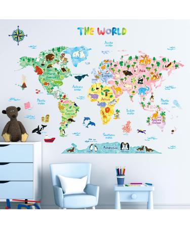 DECOWALL BS-1615S Animal World Map (Large) Wall Stickers - Nursery Bedroom Living Room Decor - Buy Online on GoSupps.com