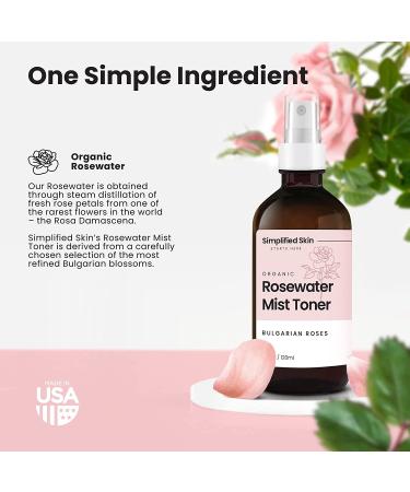 Natural Rose Water Spray for Face & Hair - 100% Organic Toner & Makeup Remover - Hydrating Anti-Aging Mist by Simplified Skin (8 oz) - Buy Online on GoSupps.com