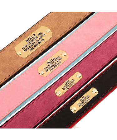 Personalized Pink PU Leather Dog Collar for Medium Large Dogs | Soft Padded Custom Engraved Name Tag | Comfortable & Stylish - M: Neck 33-41cm Width 3cm - Buy Online on GoSupps.com