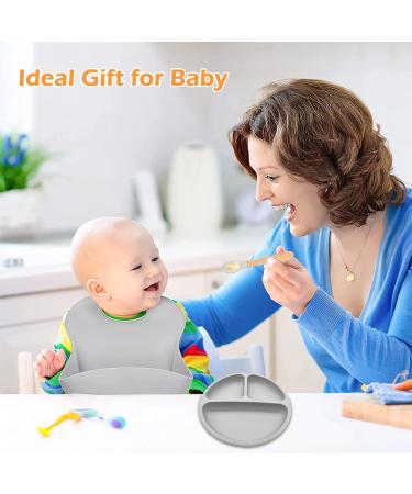 5pcs Baby Weaning Set with Adjustable Bib, Suction Bowl, Spoon & Fork - BPA Free Toddler Feeding Sets in Grey - Buy Online on GoSupps.com