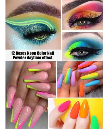 Ebanku 12 Vibrant Neon Nail Glitter Powder - Rainbow Nail Art Decoration for Stunning Gel Nails | International Shipping Available - Buy Online on GoSupps.com