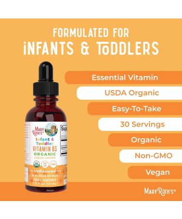 MaryRuth Organics Infant Precision Probiotics Colic & Vitamin D3 Drops | USDA Organic Clean Label Project Verified | Vitamins for Immune Support & Overall Wellness | Vegan Non-GMO Gluten Free - Buy Online on GoSupps.com