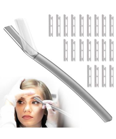 Eybrower razor with 21 pieces of razor blades face hair remover for women eyebrow razors reusable facial razors trimmer for women silver