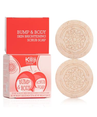 Koji White Kojic Acid Bump Eraser Body Scrub Soap for Exfoliation Butt Elbow Underarm with Glutathione Coenzyme Q10 Skin Brightening for Fade Dark Spots Fine Lines and Wrinkles 2.82 oz (2 Bars)