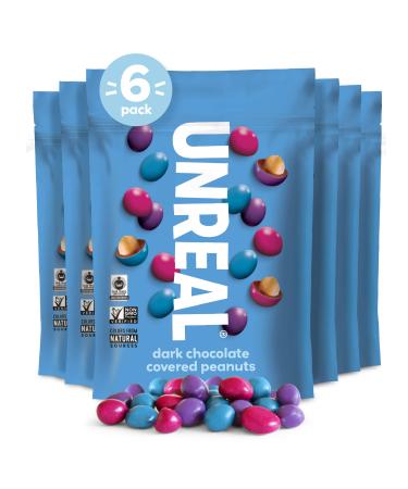 UNREAL Dark Chocolate Peanut Gems - Certified Vegan Fair Trade, Non-GMO - Made with Gluten Free Ingredients and Colors from Nature - No Sugar Alcohols or Soy - 6 Bags Dark Peanut Gems 5 Ounce (Pack of 6)