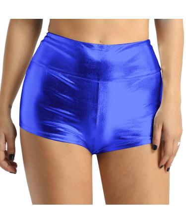 vastwit Womens Shiny Metallic High Waisted Booty Shorts Hot Pants Festival Rave Dance Bottoms Clubwear Blue Small