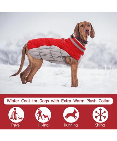 Kuoser Waterproof Dog Coat | Warm Winter Jacket for Small & Medium Dogs | Cozy Fleece-Lined Reflective Vest | Pet Clothing Size S Red - Buy Online on GoSupps.com