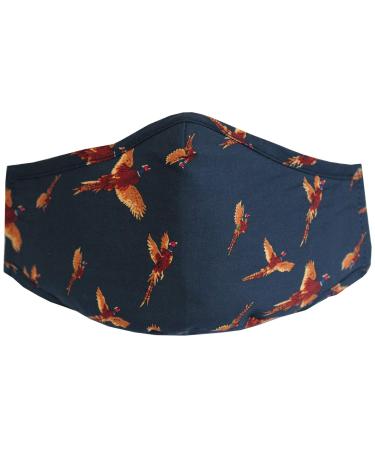 Navy Blue Flying Pheasants Washable and Reusable 100% Cotton Face Mask