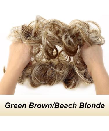 JJstar Messy Bun Hair Pieces - 2PCS Curly Fake Hair Buns | High Heat Resistant Synthetic Fiber Scrunchies for Women & Girls - Green Brown/ Beach Blonde - Buy Online on GoSupps.com