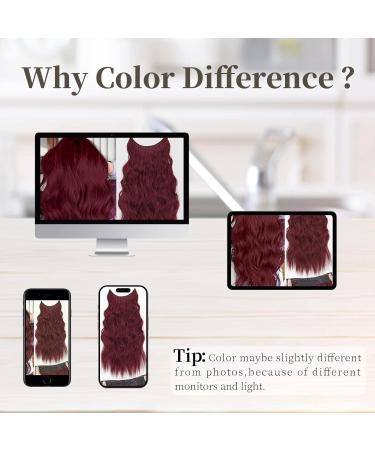 PORSMEER Burgundy Invisible Hair Extensions with Transparent Wire Adjustable Size 4 Secure Clips 20 inch Long Wavy Secret One Piece Hair Pieces for Women dark red Wine red - Buy Online on GoSupps.com