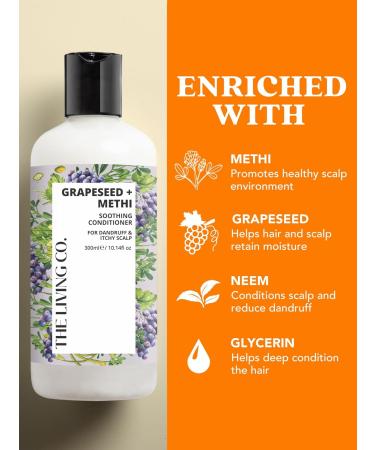 Shop THE LIVING CO Soothing Shampoo & Conditioner Combo - Grapeseed & Methi for Dandruff Relief | 600ml International Shipping Available - Buy Online on GoSupps.com