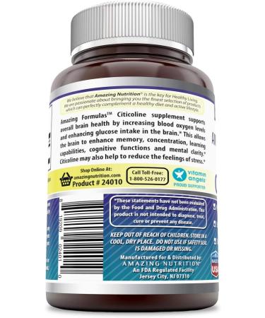 Amazing Formulas Citicoline 250mg Capsules - Brain Health Support for Memory, Focus, and Clarity - 240 Count (Non-GMO Gluten Free) - Buy Online on GoSupps.com