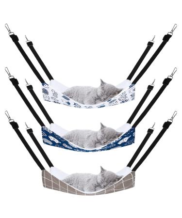 Pedgot 3 Pack Reversible Cat Hanging Hammock with Adjustable Straps and Hooks Double-Sided Pet Cage Hammock Hanging Bed Resting Sleepy Pad for Small Animals Pets 23.6 x 20 inches