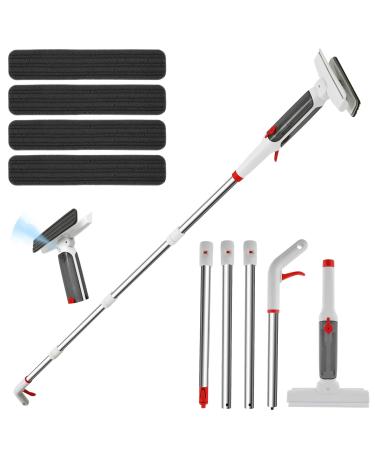 Window Squeegee 75 Inch Water Spray Window Cleaner Anti-Scratch Window Washer Equipment with 4 Poles and 4 Scrubbing Clothes for Cleaning Mirror Shower Glass High Window Car CA