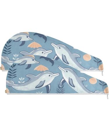 Super Absorbent Dolphins Hair Towel 2 Pack - Quick Dry Hair Turbans for Women & Girls - Buy Online on GoSupps.com