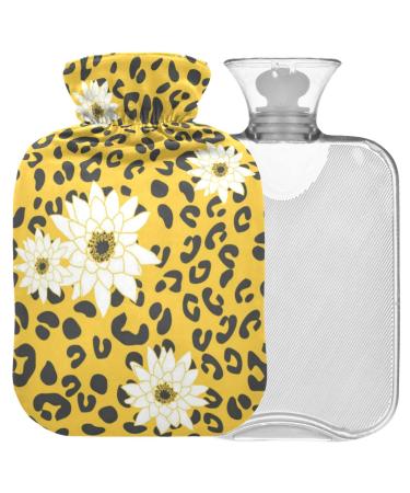 NAANLE hot water bottle with lid daisy flower leopard Transparent hot water bottle 2l large hot hot water bottle for menstrual cramps pain relief handfoots heat and cold therapy