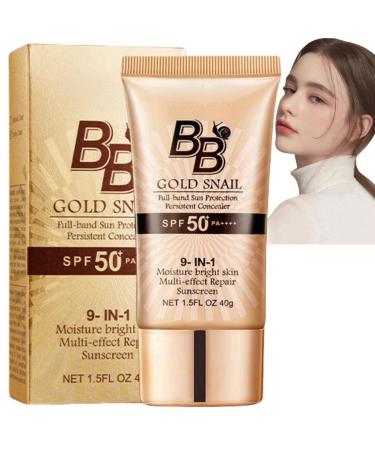 40g BB Cream Tinted Moisturizer with SPF50+ BB Cream Medium for Color Correcting Tinted Moisturiser Face Women BB Cream Tinted Sunscreen for All Skin Types Evens Skin Tone SPF50+ Gold Snail Sunscreen