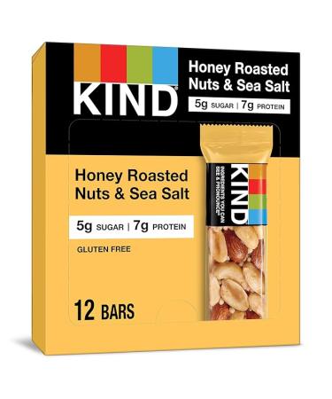 KIND Bars, Honey Roasted Nuts & Sea Salt, Gluten Free, Low Glycemic Index, 1.4oz, 12 Count - Buy Online on GoSupps.com