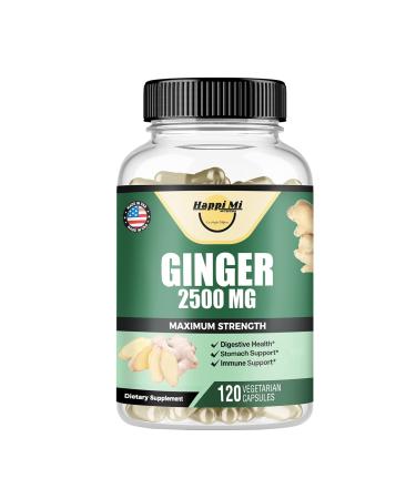 Happi Mi Nutrition Ginger Root Capsules Organic 2500mg  Ginger Capsule  Ginger Supplement  Ginger Powder  Ginger Pills  Digestive Health Support  Immune Support  Stomach Support  120 Veggie Capsules