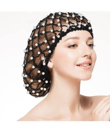 MTLEE 2-Piece Crochet Hair Net Snoods for Women with Pearl Embellishment - Black Gray - Buy Online on GoSupps.com
