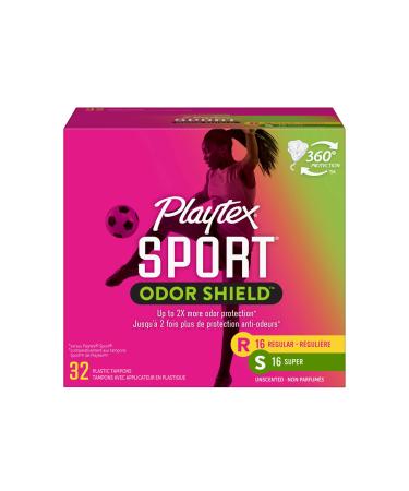 Playtex Sport Fresh Balance Tampons with Odor Shield Technology, Regular and Super Multi-Pack, Scented - 32 Count Multipack (Regular and Super) - 32 Count