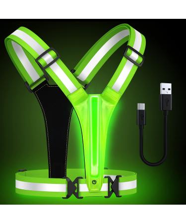 Fokia Kunbio LED Reflective Running Vest Gear,Light Up Vest Runners Night Walking USB Rechargeable,Up to 11hrs Light with Adjustable Waist/Shoulder for Women Men Kids Green