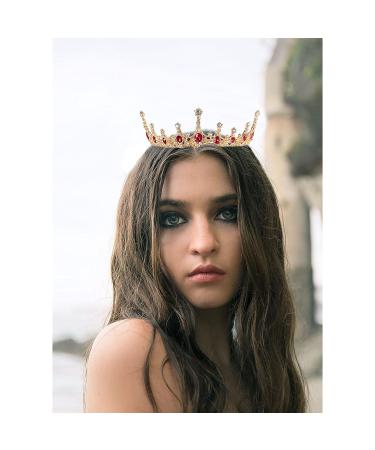 Forsylvanas Gold Baroque Crown - Crystal Vintage Princess Queen Tiara for Women Girls | Bridal Wedding Prom Hair Accessory (Gold Red) - Buy Online on GoSupps.com